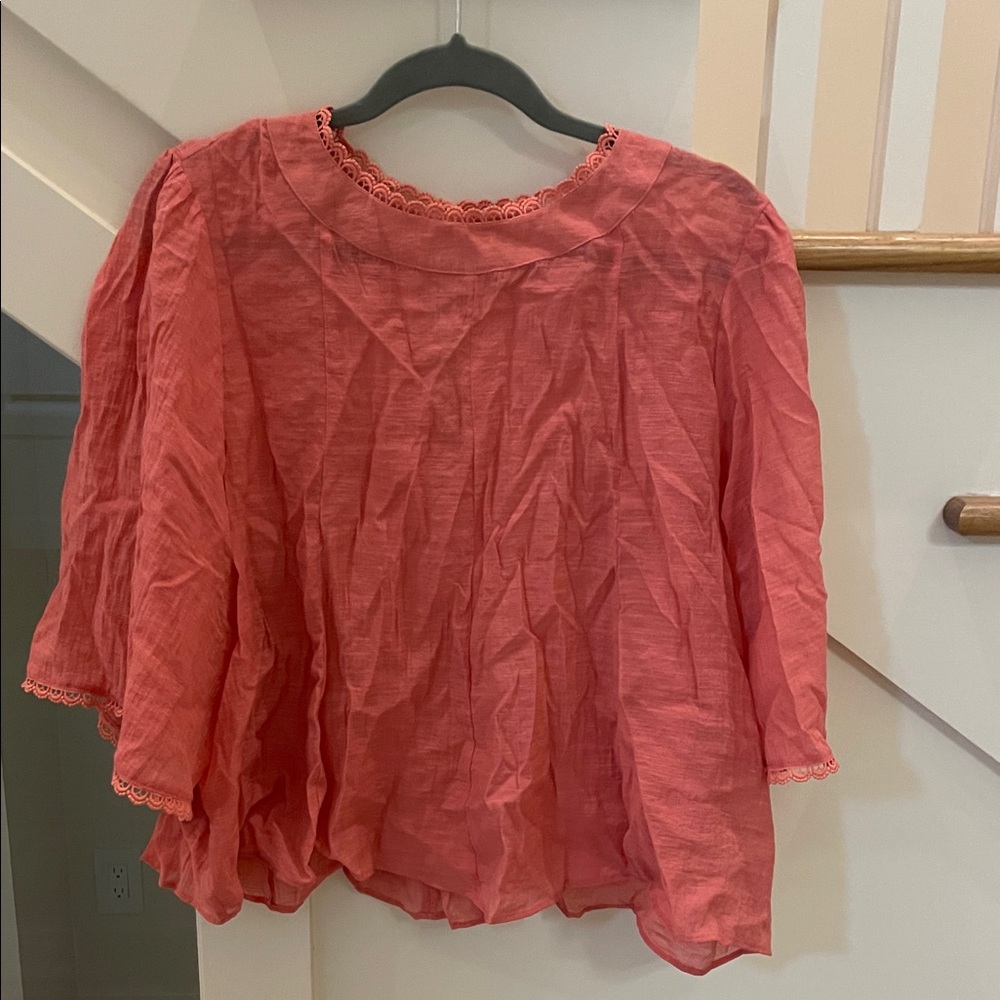 Anthropologie Coral Women's Mock-neck Top with Lace Detail